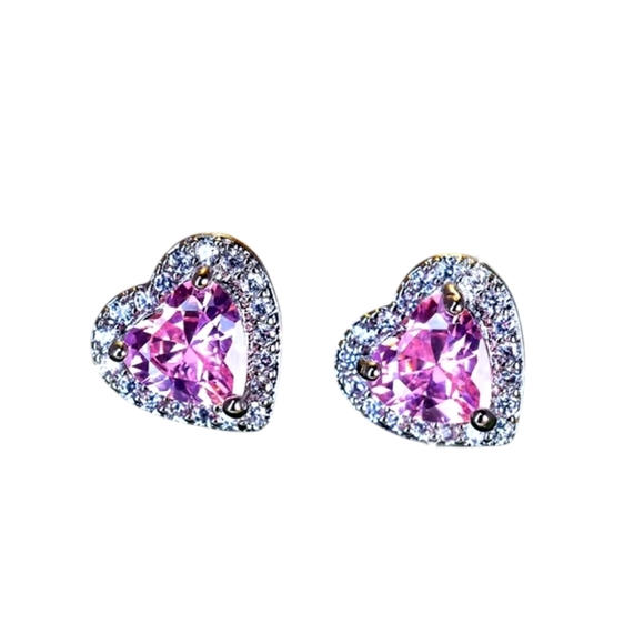 Cubic Zirconia Heart Earrings (pink) - Picture 2 of 4